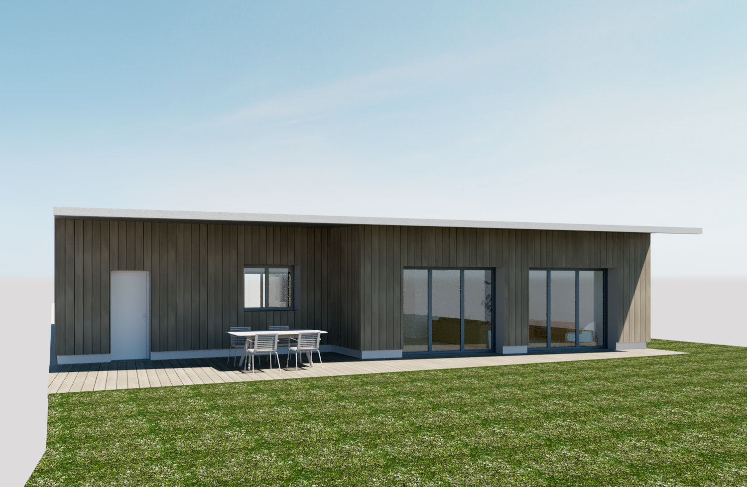 Maison de plain-pied au bord des marais Débord de toit